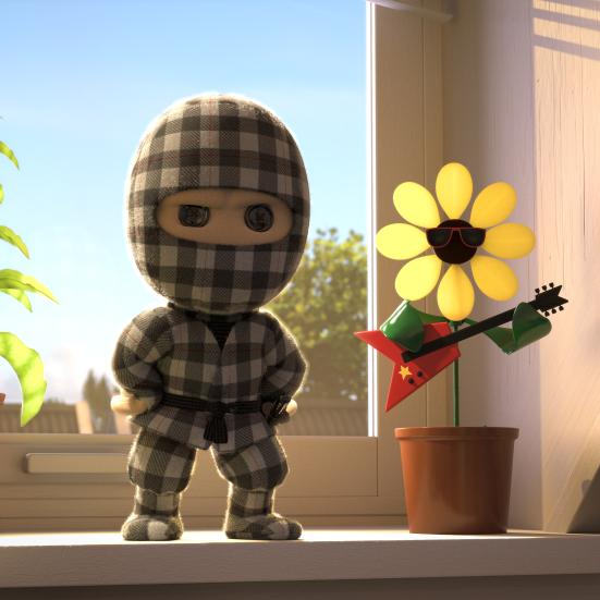 Ternet Ninja står i en vindueskarm
