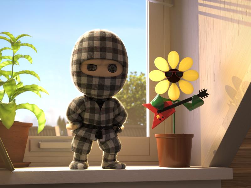 Ternet Ninja står i en vindueskarm