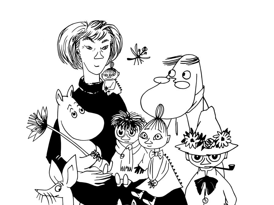 Tegning af Tove Jansson med sine Mumifigurer