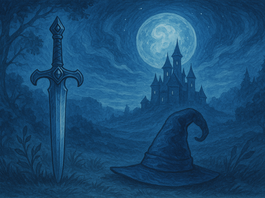 Ai genereret billede af et sværd og en troldmandshat