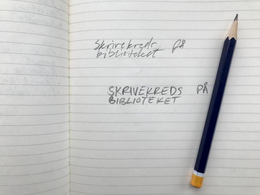 To sætninger skrevet i en notesbog og en blyant, der ligger på siden